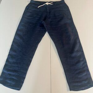 ZARA Relaxed Linen Blend Drawstring Pants Mens Navy Resort Cruise Beach Preppy
